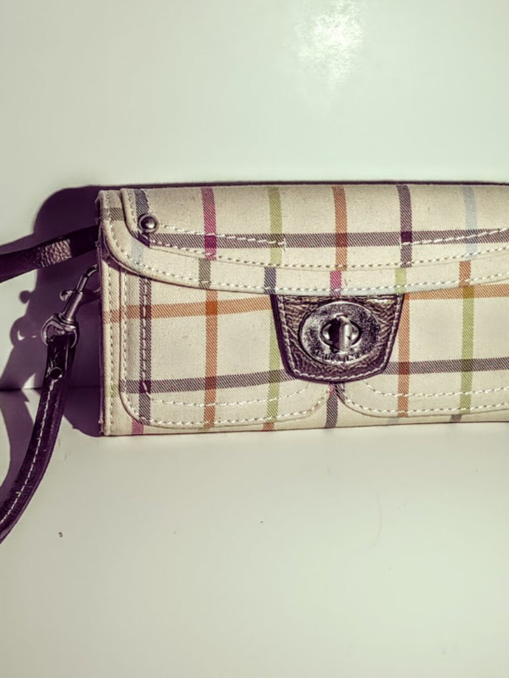 Coach Plaid Turnlock Wristlet Wallet